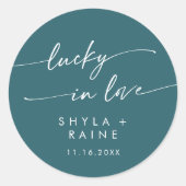 Sticker Rond Boho Chic Bleu Turquoise Lucky En Amour Favoriser (Devant)