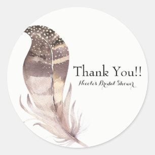 Sticker Rond Boho Chic Bohemian Feather Custom Party Favoriser