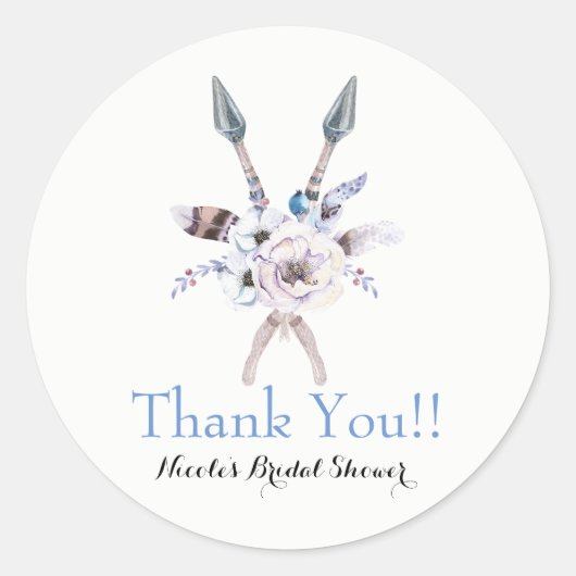 Sticker Rond Boho Chic Bohemian Flèches Plumes Floral Party (Devant)