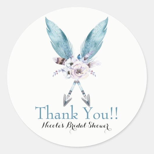 Sticker Rond Boho Chic Bohemian Flèches Plumes Floral Party (Devant)