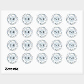 Sticker Rond Boho Chic Dusty Blue Monogram Enveloppe Phoques Fa (Feuille)