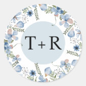 Sticker Rond Boho Chic Dusty Blue Monogram Enveloppe Phoques Fa (Devant)