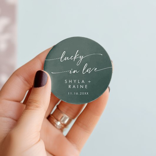 Sticker Rond Boho Chic Emerald Green Lucky In Love Favoriser