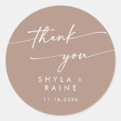 Sticker Rond Boho Chic Neutre Taupe Merci Mariage Faveur (Devant)