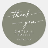 Sticker Rond Boho Chic Olive Green Merci Mariage Faveur (Devant)