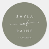 Sticker Rond Boho Chic Olive Green Names Enveloppe Phoques (Devant)