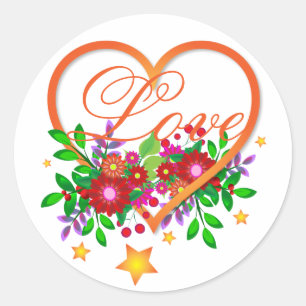 Sticker Rond Boho Chic Open Heart rempli d'amour et de fleurs
