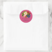 Sticker Rond Boho Chic Roses Rose Blanc Bleu Papillon Magenta (Sac)
