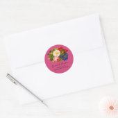 Sticker Rond Boho Chic Roses Rose Blanc Bleu Papillon Magenta (Enveloppe)