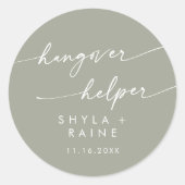 Sticker Rond Boho Chic Sage Green Hangover Helper Favoriser (Devant)