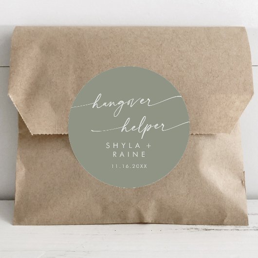 Sticker Rond Boho Chic Sage Green Hangover Helper Favoriser