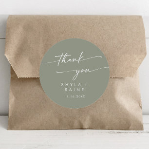 Sticker Rond Boho Chic Sage Vert Merci Mariage Faveur