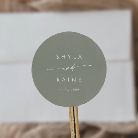 Sticker Rond Boho Chic Sage Vert Noms Enveloppe Phoques