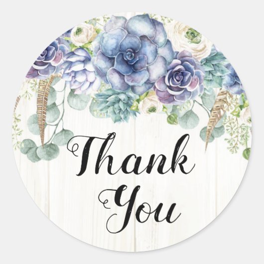 Sticker Rond Boho Chic Succulent Eucalyptus Rustique Mariage (Devant)