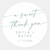 Sticker Rond Boho Chic Turquoise et blanc Un Merci sucré Favori (Devant)