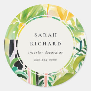 Sticker Rond Boho Chic Vert Feuillage Tropical Botanique