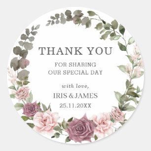 Sticker Rond Boho Cinnamon Rose Blush Rose Floral Wedding Favor