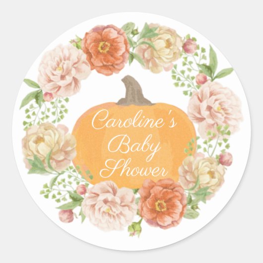 Sticker Rond Boho Citrouille Automne Baby shower Aquarelle Wrea (Devant)