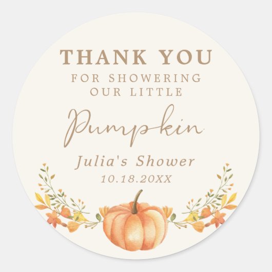 Sticker Rond Boho Citrouille Automne Foliage Merci Faveur (Devant)