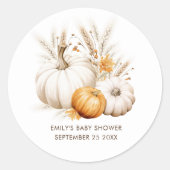 Sticker Rond Boho Citrouille Pampas Grasses Nom Date Baby showe (Devant)