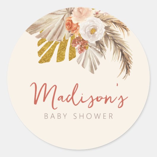 Sticker Rond Boho Citrouille tombe amoureux avec Baby shower (Devant)