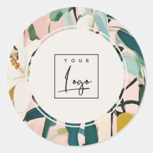 Sticker Rond Boho Colorful rose Turquoise vert peint logo flora