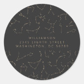 Sticker Rond Boho Constellation Stars Black Gold Adresse de ret (Devant)