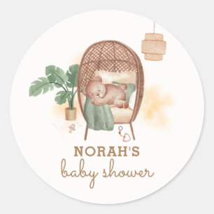 Sticker Rond Boho Cosy Teddy Bear Sleep Baby shower