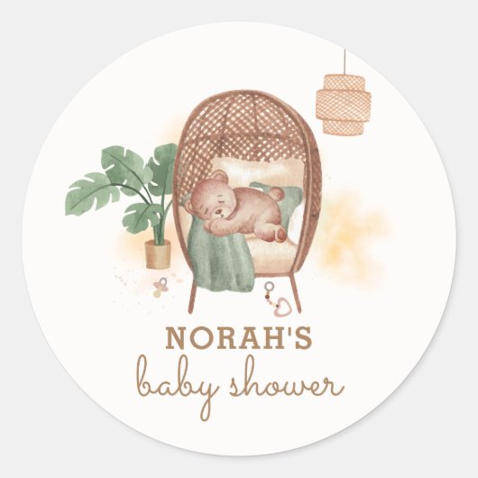 Sticker Rond Boho Cosy Teddy Bear Sleep Baby shower (Devant)