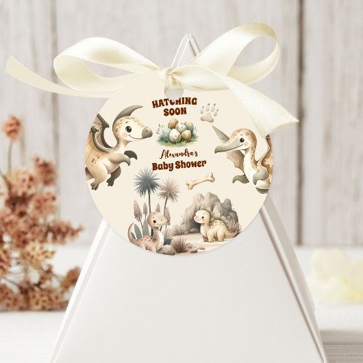 Sticker Rond Boho Cute Hatching Bientôt Dinosaur Baby shower