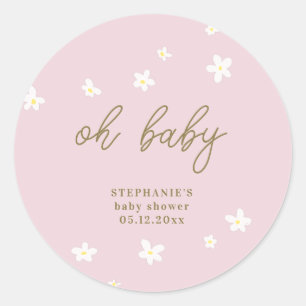 Sticker Rond Boho Daisies Blush Pink Or Oh Baby Girl Douche