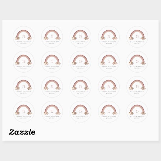 Sticker Rond Boho Daisy Floral Rainbow Girls Anniversaire (Feuille)
