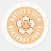 Sticker Rond Boho Daisy Super Retro Fille fête d'anniversaire (Devant)