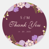 Sticker Rond Boho Deep Wine Party favorise le Mariage floral (Devant)