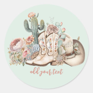 Sticker Rond Boho désert cowgirl cowboy bottes de cowboy casque