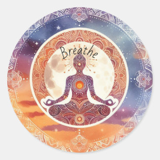 Sticker Rond Boho design, respiration, méditation, autosoin