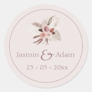 Sticker Rond Boho Dusty rose Fleurs séchées Pampas Mariage en h