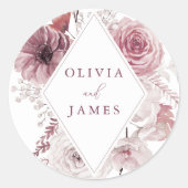 Sticker Rond Boho Dusty Rose & Mauve Floral Frame Mariage (Devant)