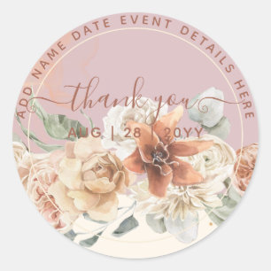 Sticker Rond Boho Dusty Rose Pampas Grass Merci Favoriser