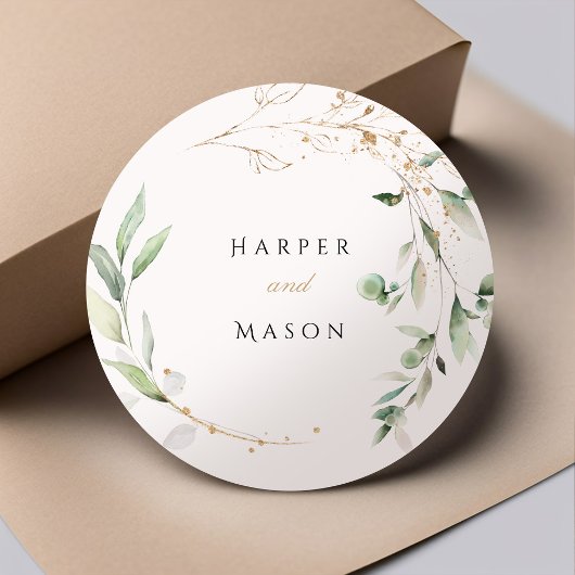 Sticker rond Boho Elegance Gold Splatter Green
