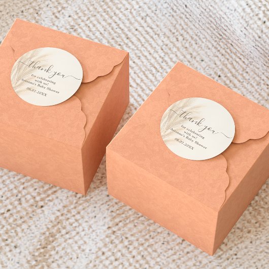 Sticker Rond Boho été herbe de pampa aquarelle Merci bébé