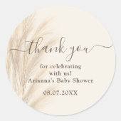 Sticker Rond Boho été herbe de pampa aquarelle Merci bébé (Devant)