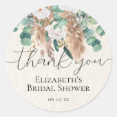Sticker Rond Boho Eucalyptus Pampas Grass Script Merci (Devant)