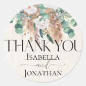 Sticker Rond Boho Eucalyptus Pampas Mariage Merci Favoriser (Devant)