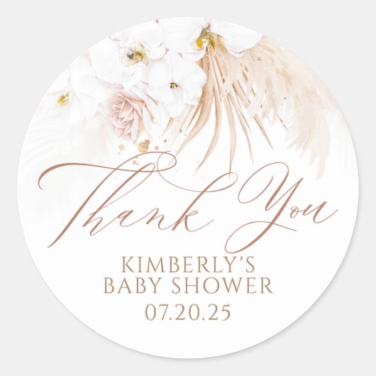 Sticker Rond Boho Exotic Floral Wedding Thank You (Devant)