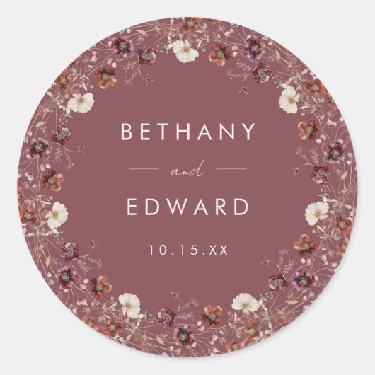 Sticker Rond Boho Fall Floral Mariage (Devant)