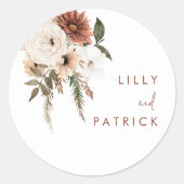Sticker Rond Boho Fall Floral Terracotta Mariage (Devant)