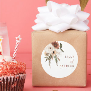 Sticker Rond Boho Fall Floral Terracotta Mariage