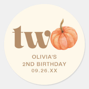Sticker Rond Boho Fall Watercolor Citrouille 2e anniversaire