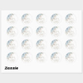 Sticker Rond Boho Fête de Mariage Fleurie Bleu Pastel avec Herb (Feuille)